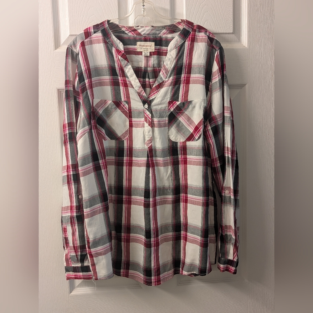 Vintage Plaid Women's Shirt XL Weatherproof Brand Long Sleeve or 3/4 Sleeve